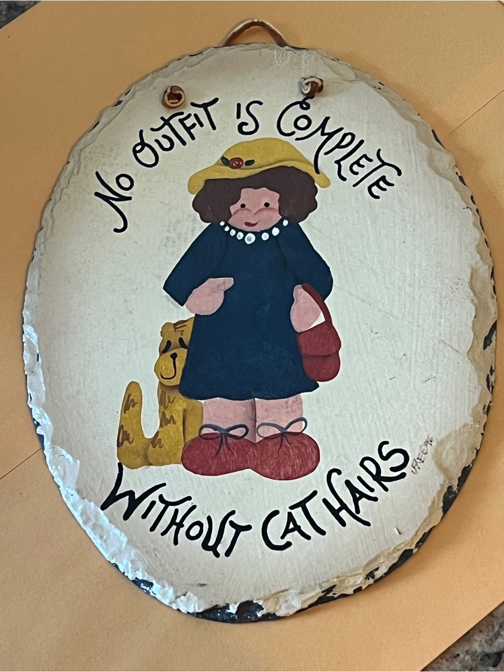 Vintage  Plain Jane slate wall plaque "No Outfit Is Complete Without Cat Hairs”